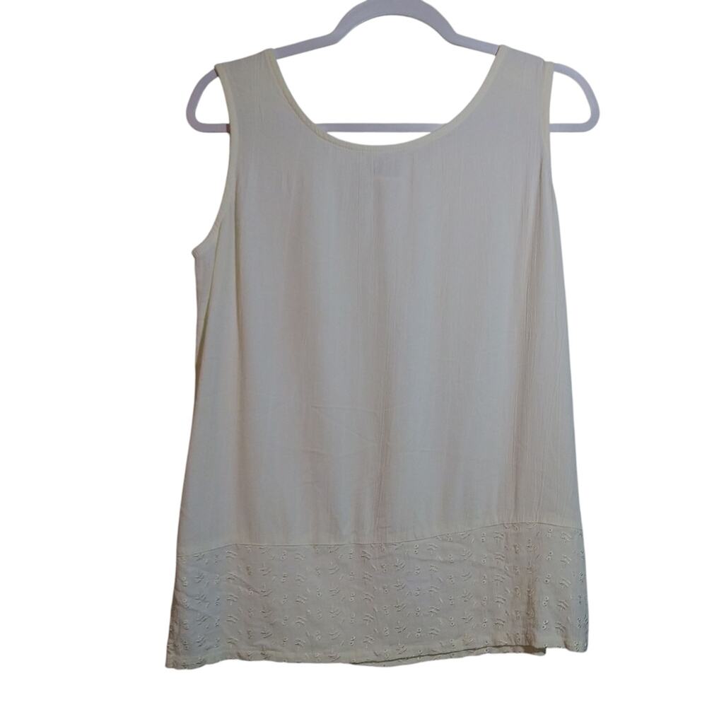 Clio Vintage Y2K Cream Sleeveless Top Embroidered Hem Gauzy Size M